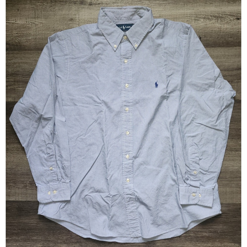 Ralph Lauren Mens 17.5 34/35 Custom Fit Long Sleeve Button Down Blue Pony Logo